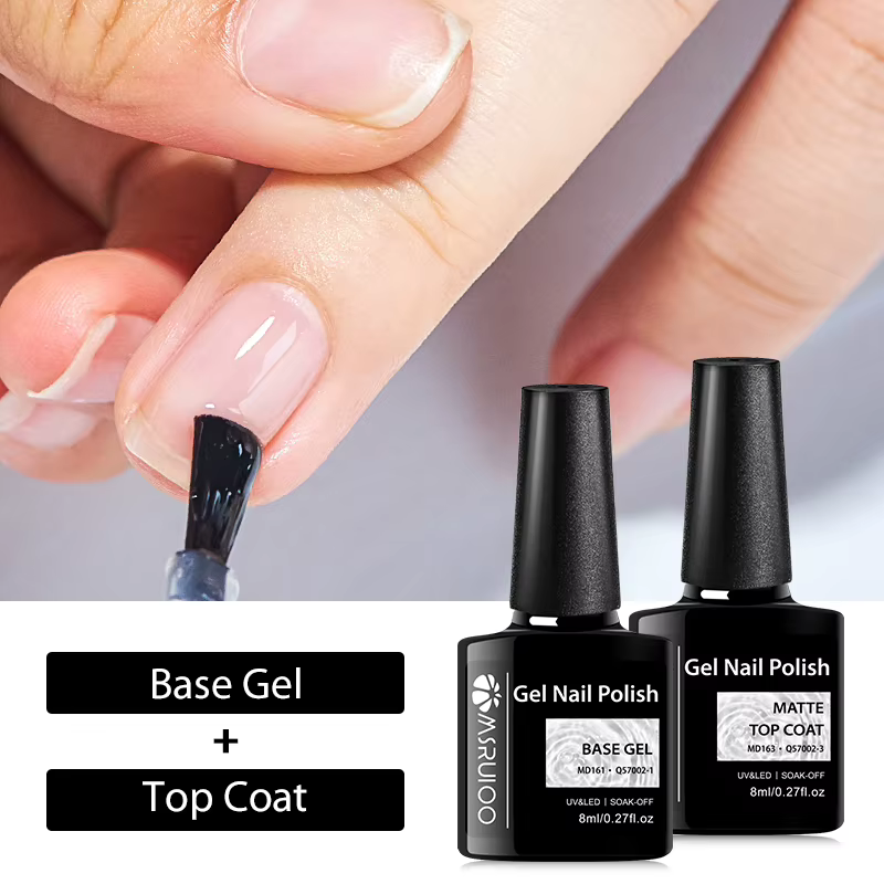 MSRUIOO 8ml Base et Top Coat Gel Polish Soak Off Semi-Permanent UV Vernis à Ongles Gel UV