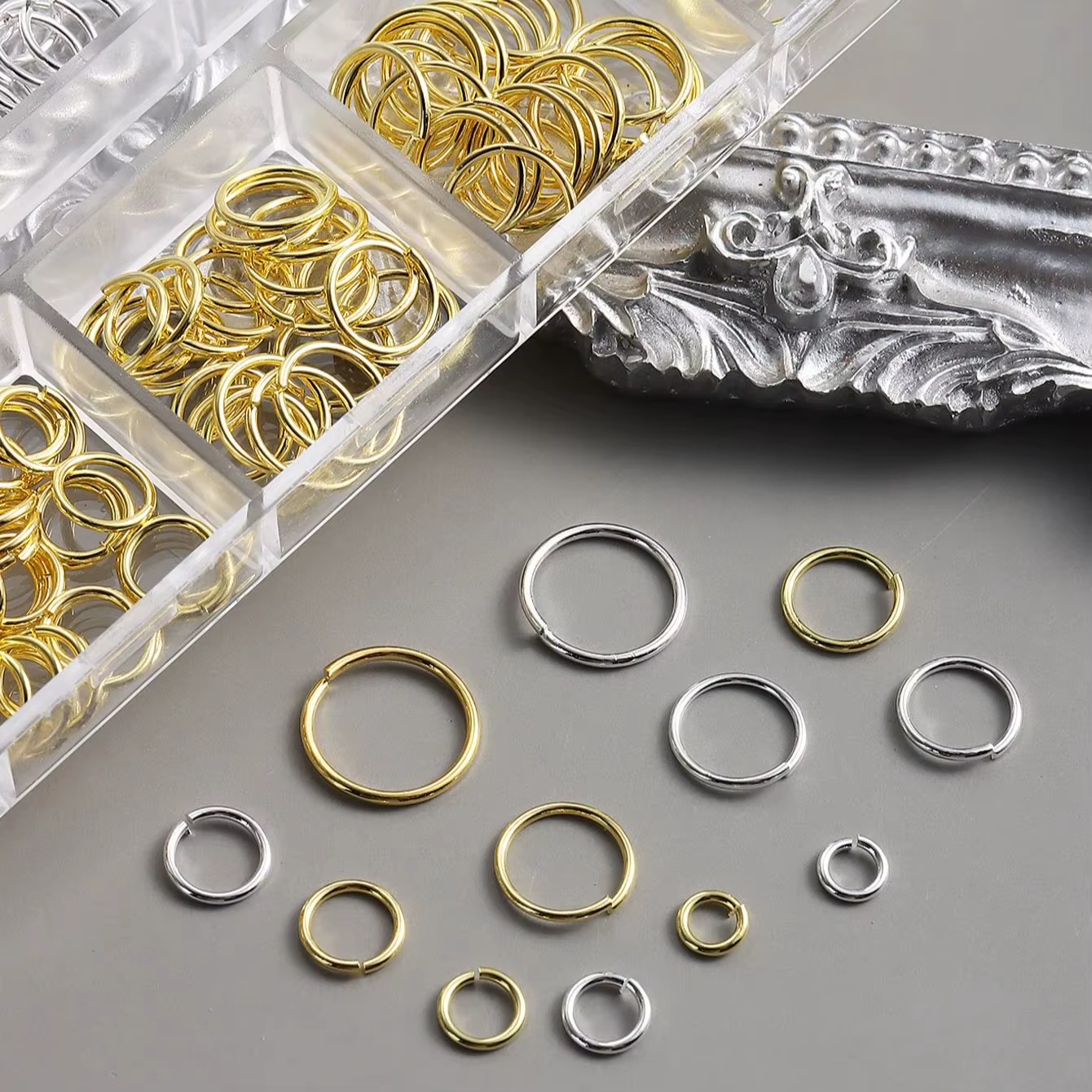 Anneau ouvert en métal doré et argenté pour décoration d'ongles