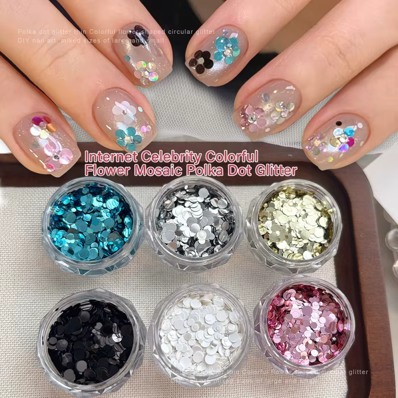 1 boîte de paillettes rondes à pois pour ongles
