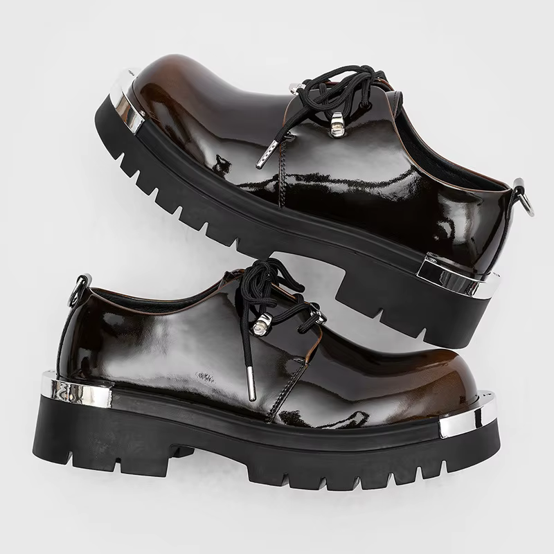 Chaussures Derby décontractées pour hommes, semelle épaisse rehaussante, loisirs, Style Punk, grande tête, jaune, rouge, J, semelle extérieure en caoutchouc antidérapante, nouvelle collection 2025
