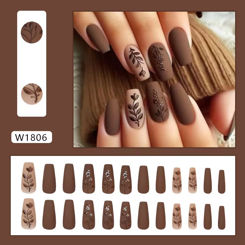 Fleur de Caramel 24 pièces presse sur ongles rose dégradé faux