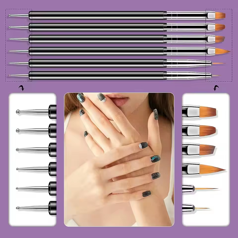 6/31 pièces Nail Art brosse conception pointe peinture dessin sculpture pointillage stylo FlatFan Liner acrylique Gel UV vernis outils d'art des ongles