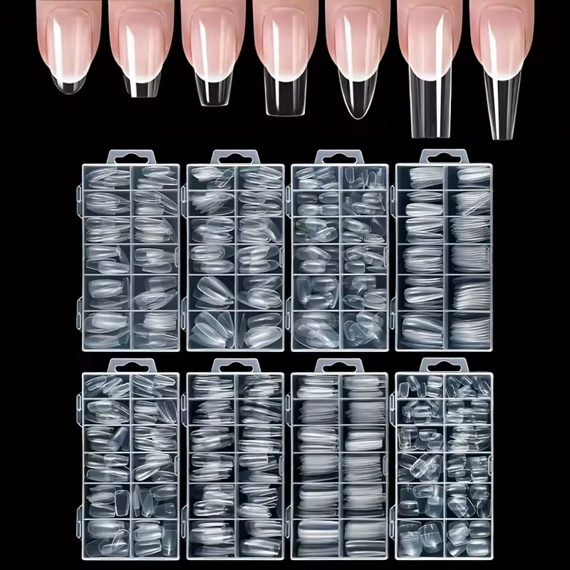 120 pièces d'ongles en boîte de style cercueil/amande/Stiletto/ovale/carré/autres formes transparentes