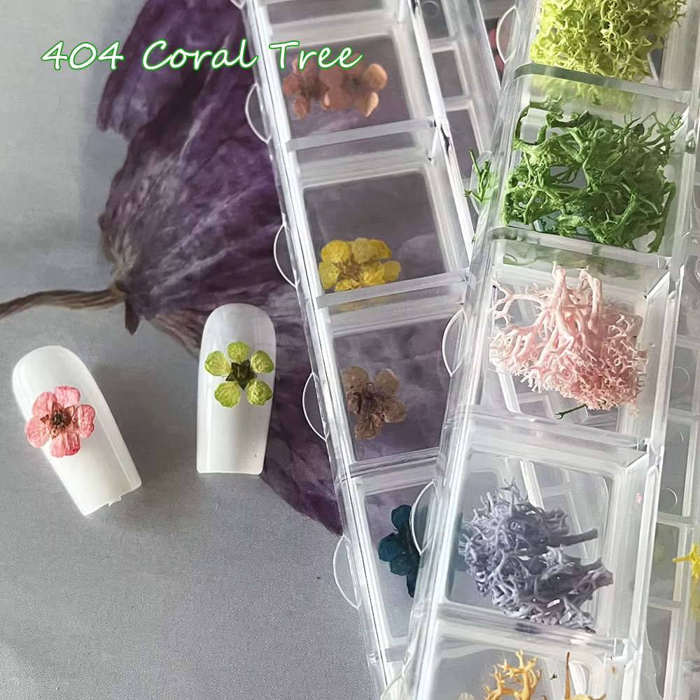 Arbre de corail-fleurs sèches ornement d'ongle 12 parties accessoire de fleur de corail néon fait à la main Mini