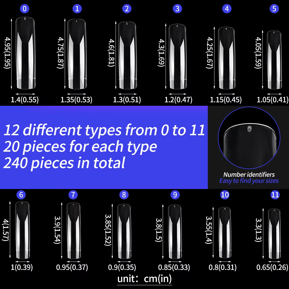 240PC Hawk incurvé longs carrés faux ongles 12 taille XXL courbe Extra profonde couverture complète acrylique