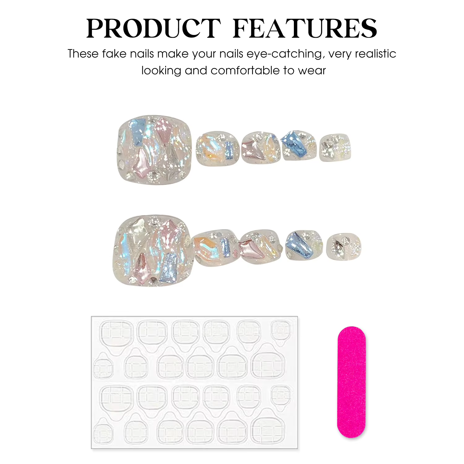 Presse faite à la main sur les ongles paillettes transparentes faux