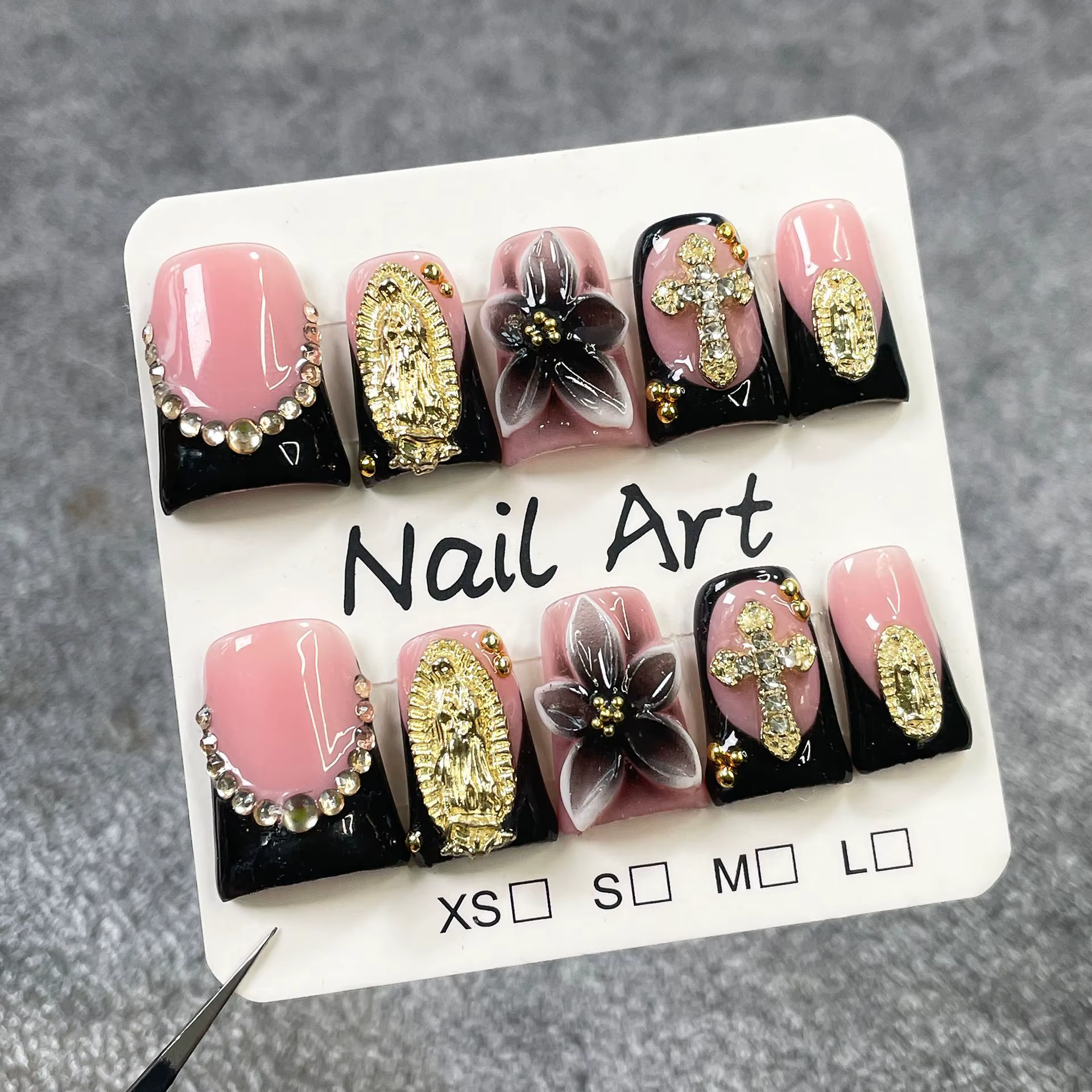 10 pièces noir bec de canard en forme de presse à la main sur les ongles faux
