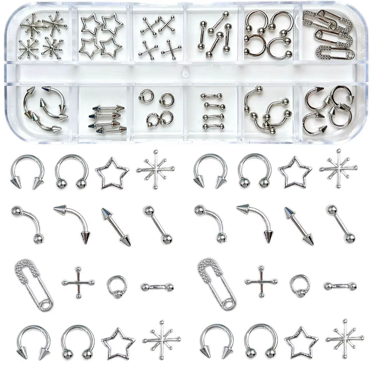 12 grilles Goth Punk ongles breloques goujons Y2K Piercing conceptions métallique argenté