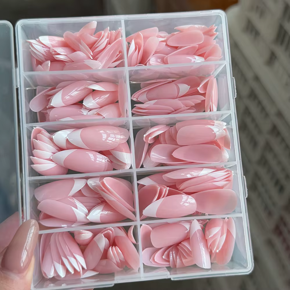 360/240/120 pièces rose clair amande presse sur ongles brillant blanc français faux