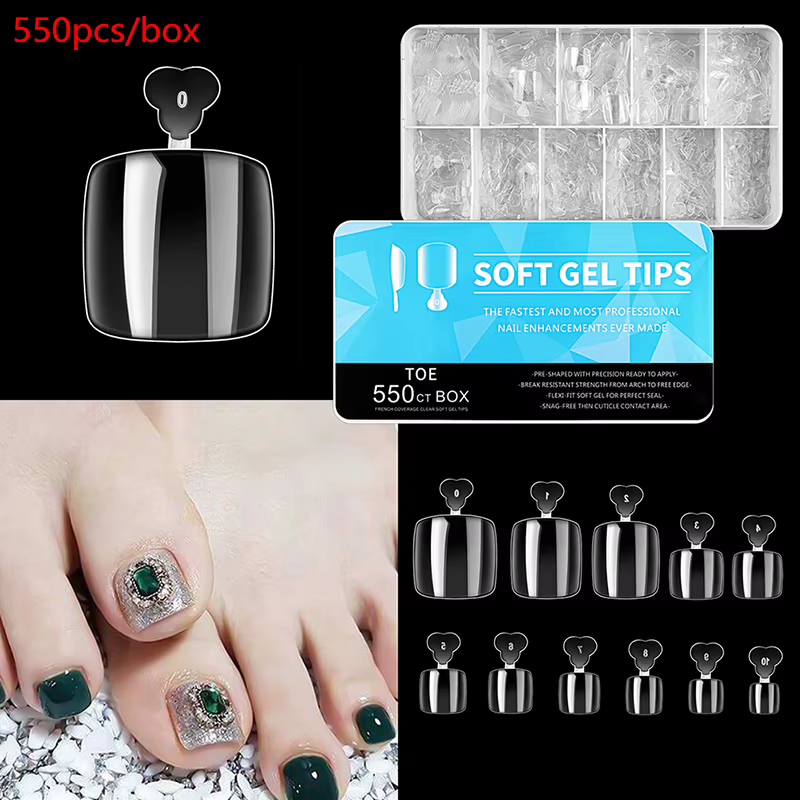 550 pièces couverture complète faux ongles Ultra mince clair presse sur orteil pied