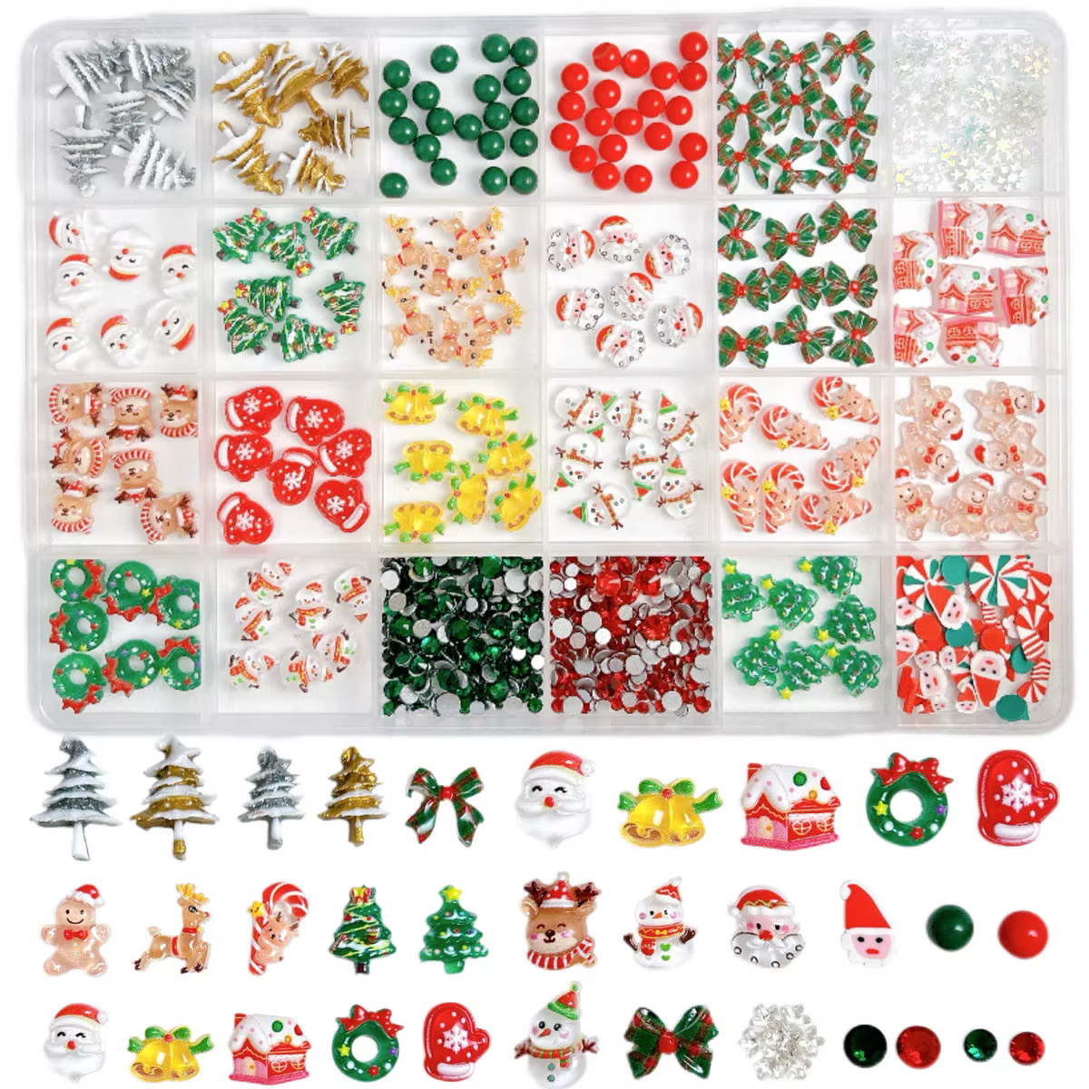 1 boîte 3D Adorable père noël élan cloche ongles breloques créatif arbre