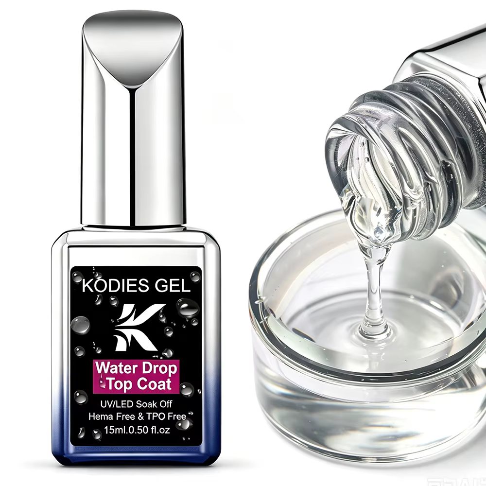 KODIES GEL HEMA/TPO Free Water Drop Top Coat Sans Résidu Auto-Nivelant Effet 3D Fini Cristal Manucure Semi-Permanent