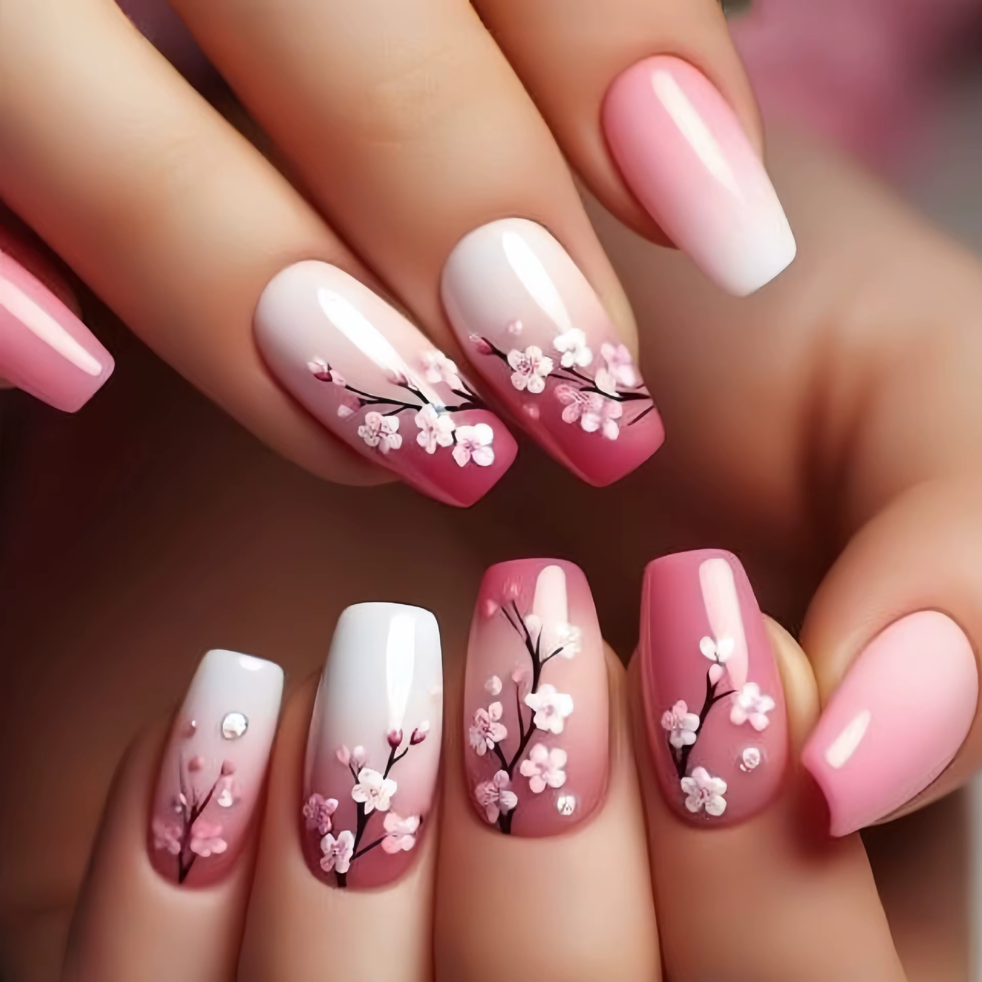 Faux-ongles mi-longs pour l'été et le printemps