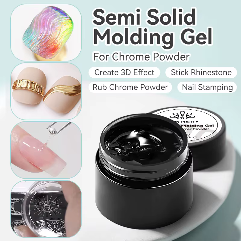 BORN PRETTY 5g Gel de modélisation semi-solide pour poudre chromée 3D Gel de sculpture Transparent pour Nail Art Gel UV multifonctionnel 4 en 1