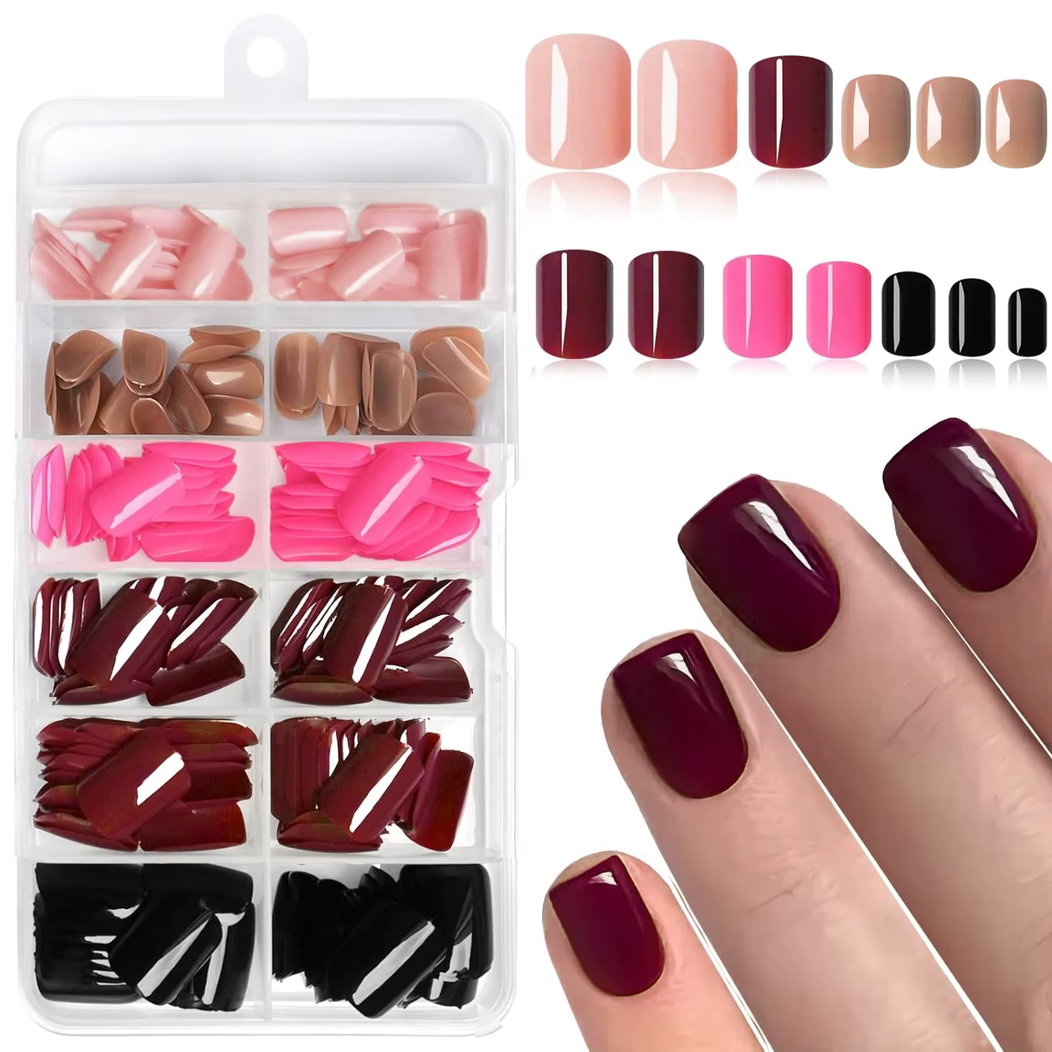 Faux ongles français courts et carrés pressés