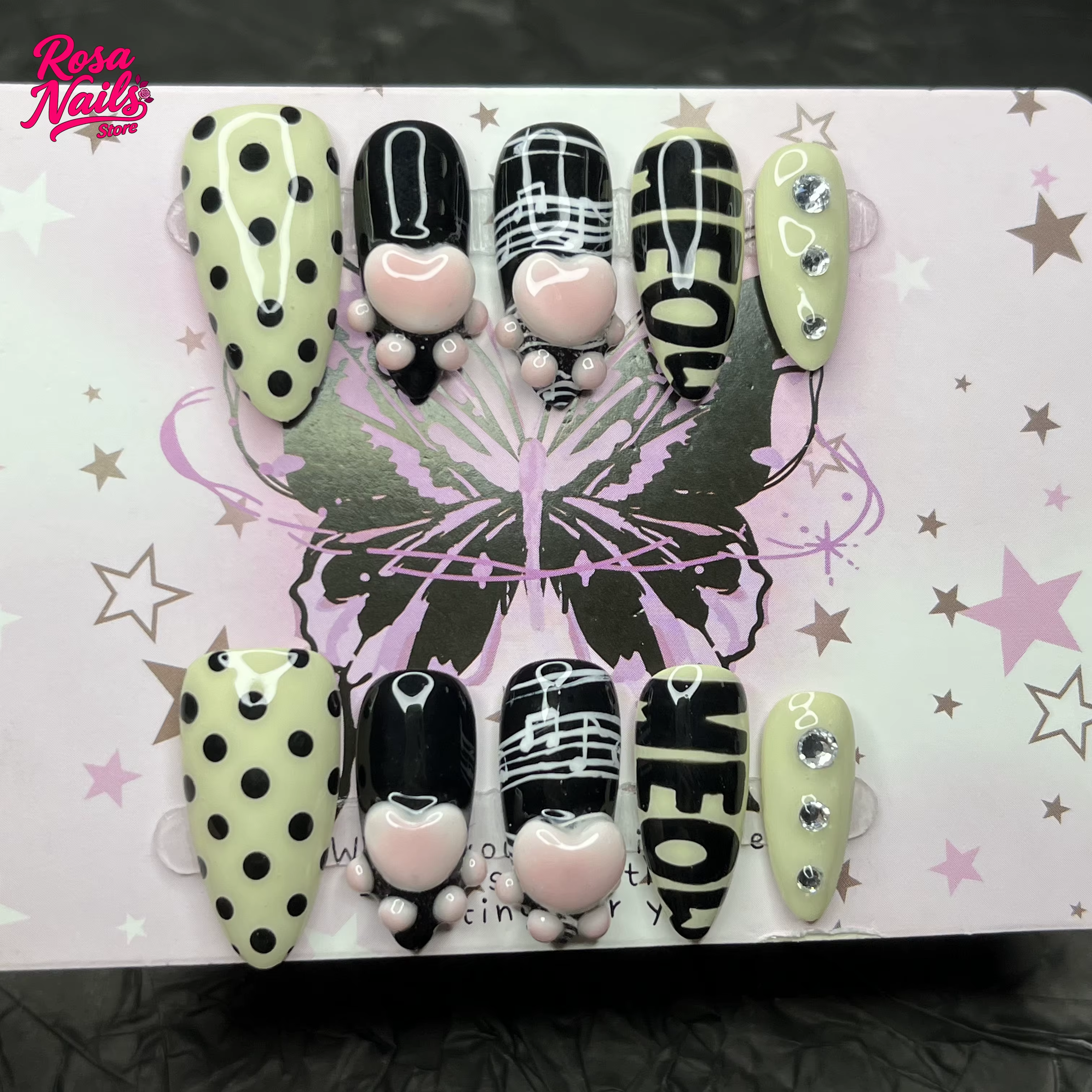 10 pièces presse à la main sur les ongles 3D patte tampons noir blanc à pois