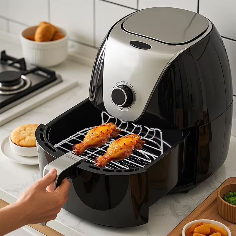Support de gril pour friteuse à air équipé de quatre brochettes, grille de cuisson en acier au carbone pour four de barbecue en plein air, accessoires de cuisine