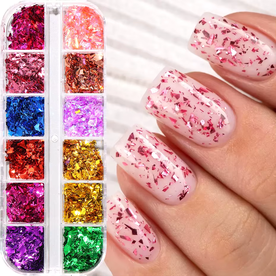 12 grilles or paillettes Nail Art flocons