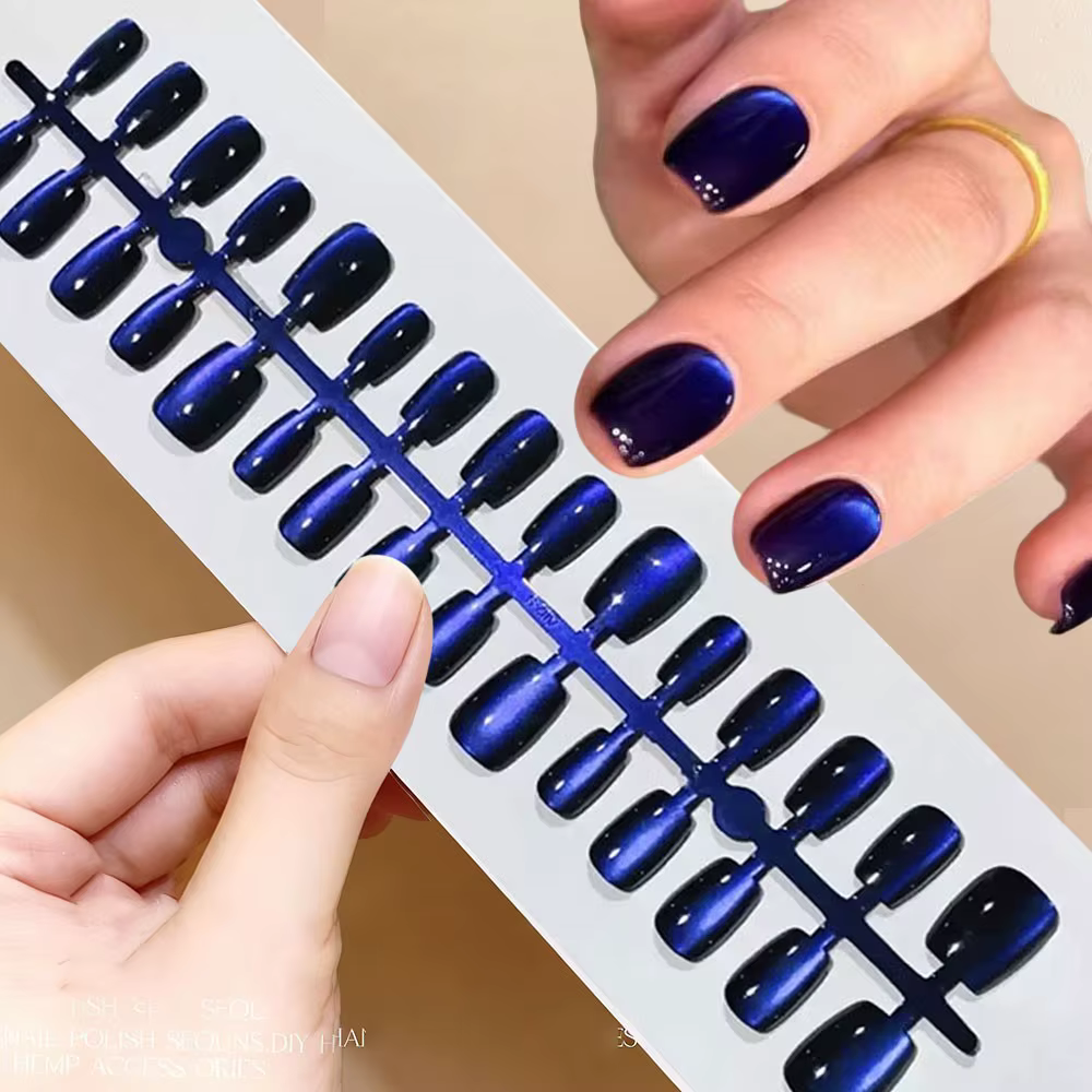 Faux ongles œil de chat bleu foncé