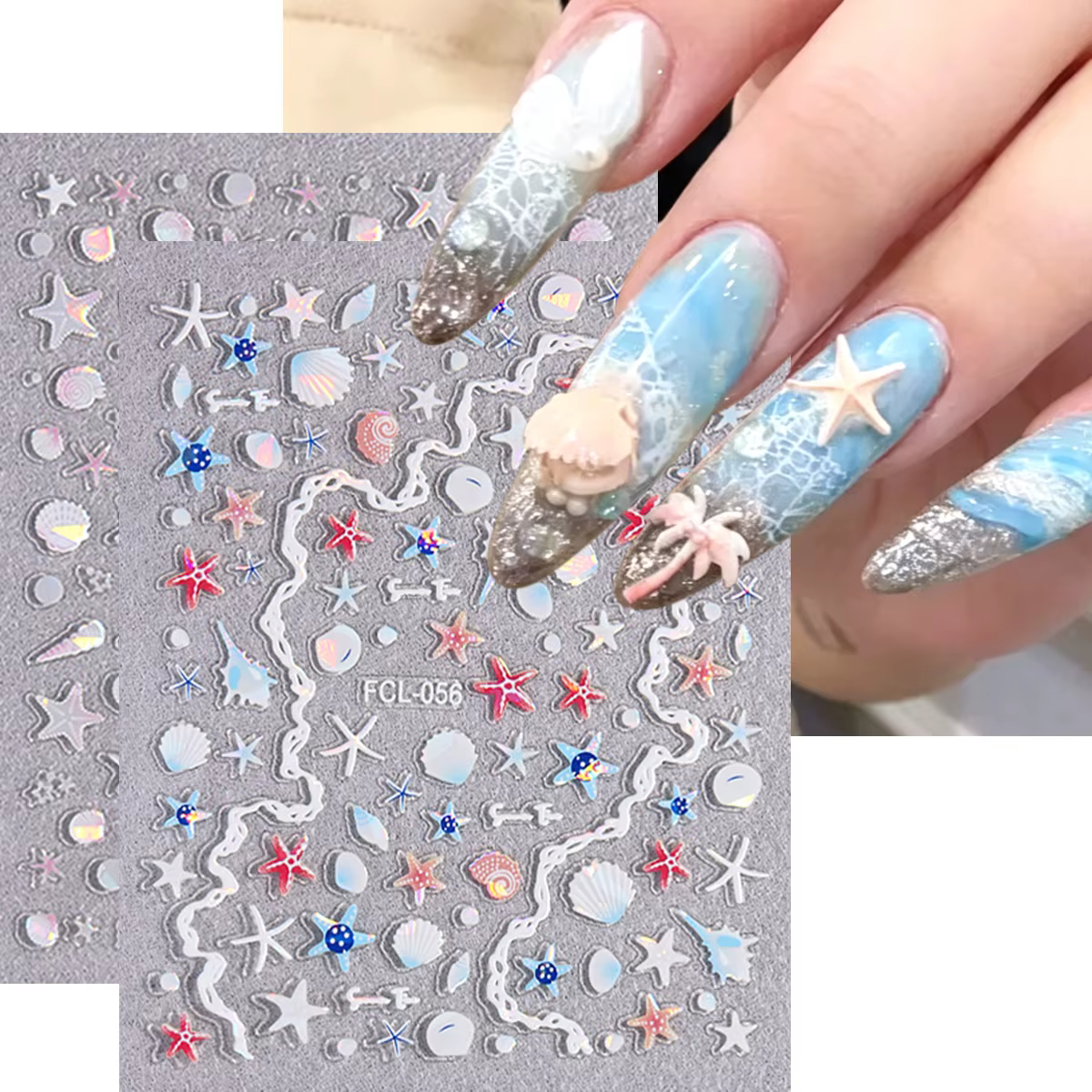Autocollants pour ongles en forme de coquillages et d'étoiles de mer