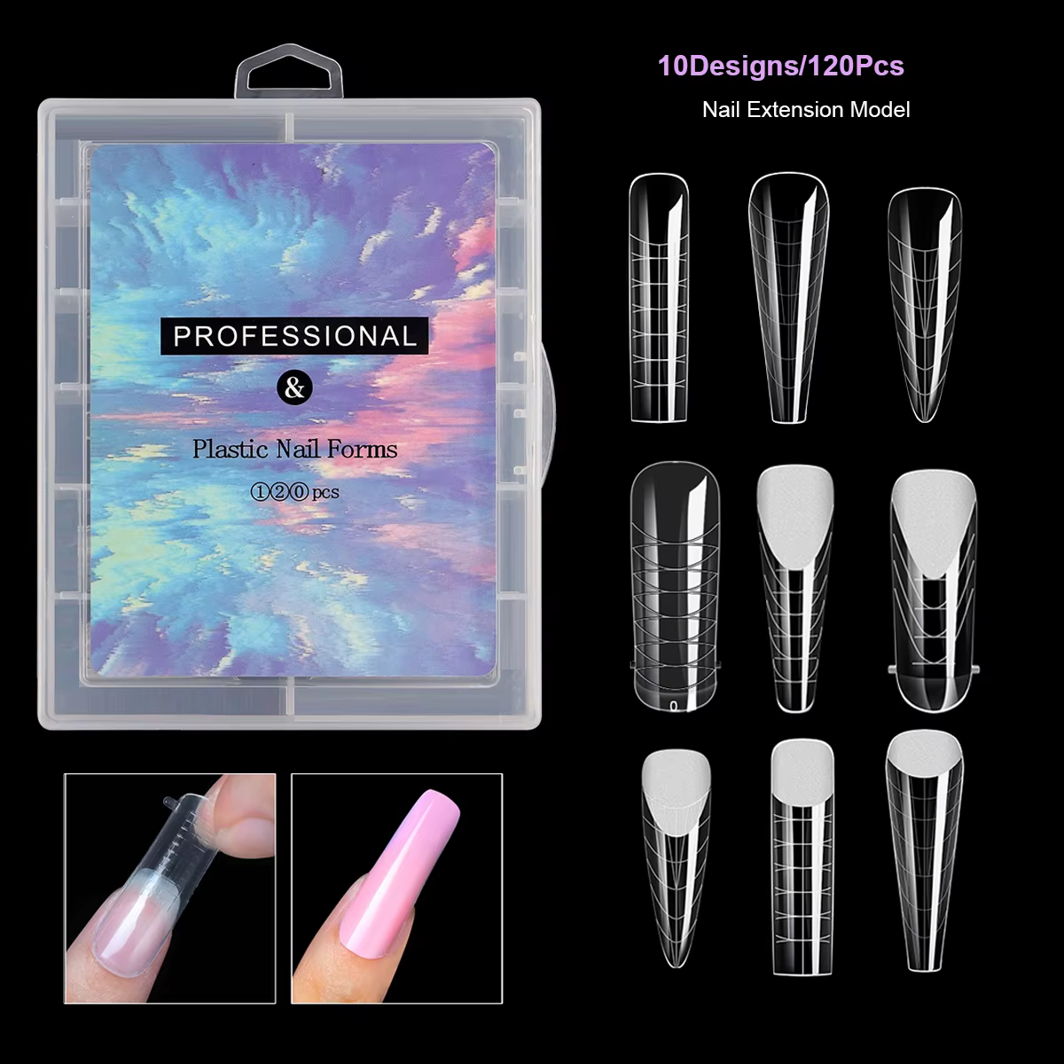 120 pièces/ensemble clair double formes faux ongles couverture complète construction rapide Gel moule conseils