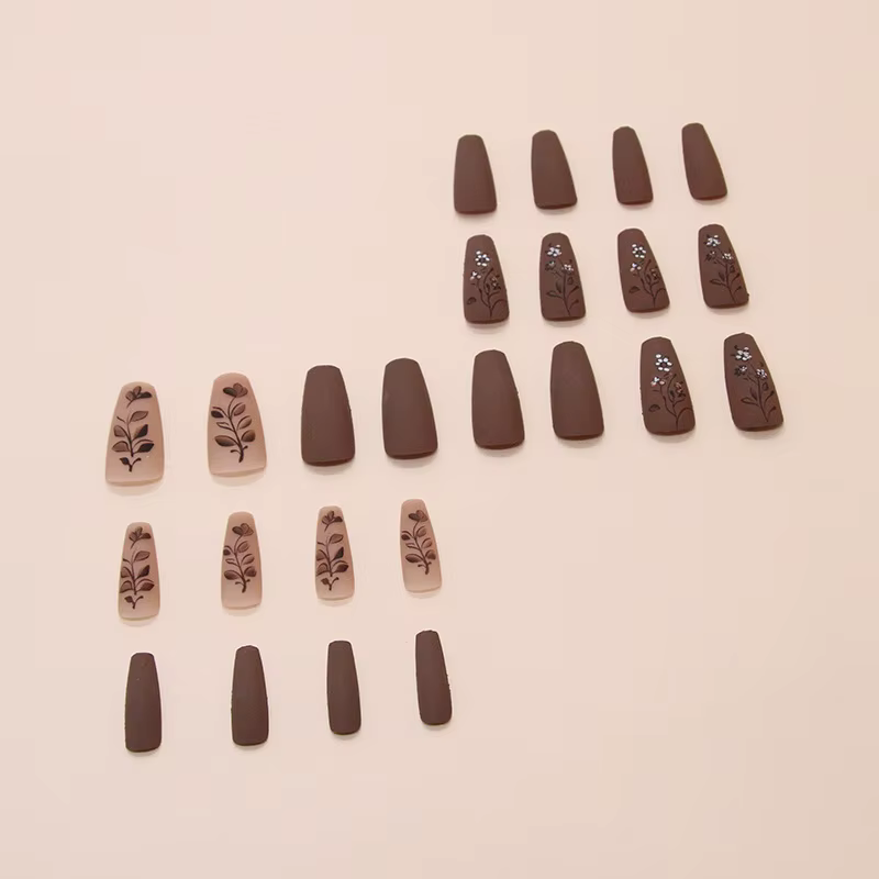 Fleur de Caramel 24 pièces presse sur ongles rose dégradé faux