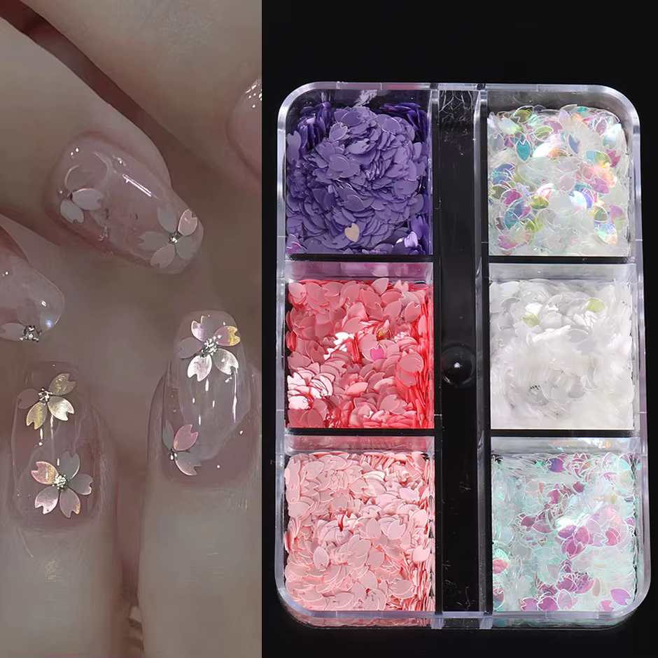 6 grilles Sakura fleur pétale puce ongles paillettes fleurs de cerisier