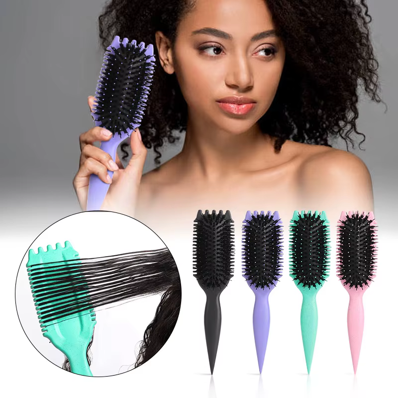Brosse coiffante pour cheveux bouclés Salon Bursh : Boucles définies sur cheveux mouillés - Brosse démêlante et volumisante à poils en nylon pour tous types de cheveux