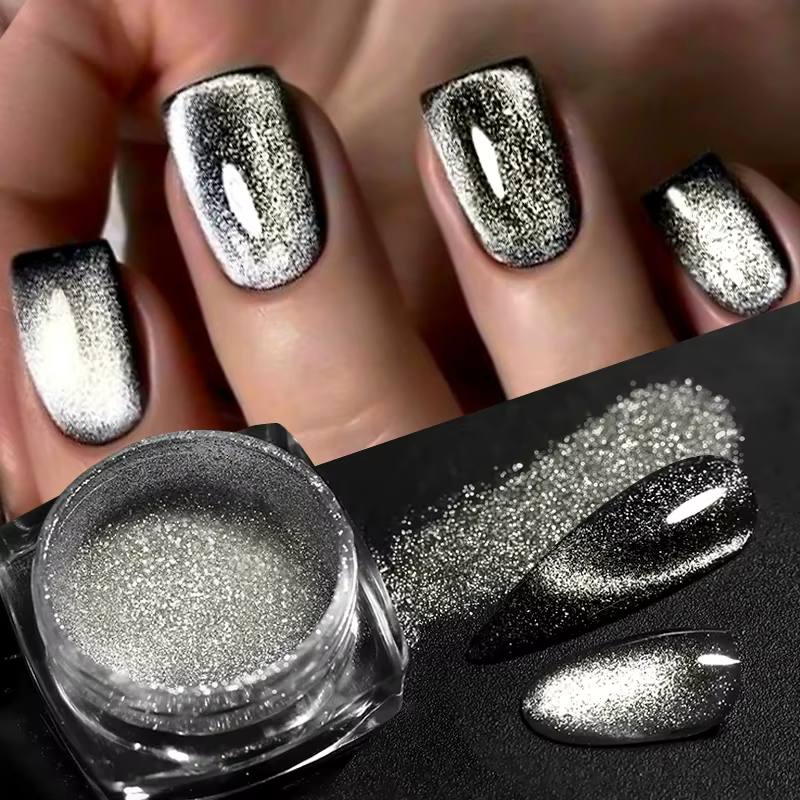 Poudre à ongles magnétique réfléchissante noir bleu caméléon paillettes poussière métallique Chrome brillant Pigment Nail Art manucure décoration bricolage