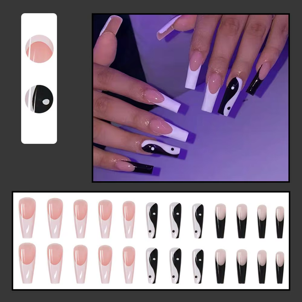 Faux Ongles Longs en Forme de Cercueil pour Manucure
