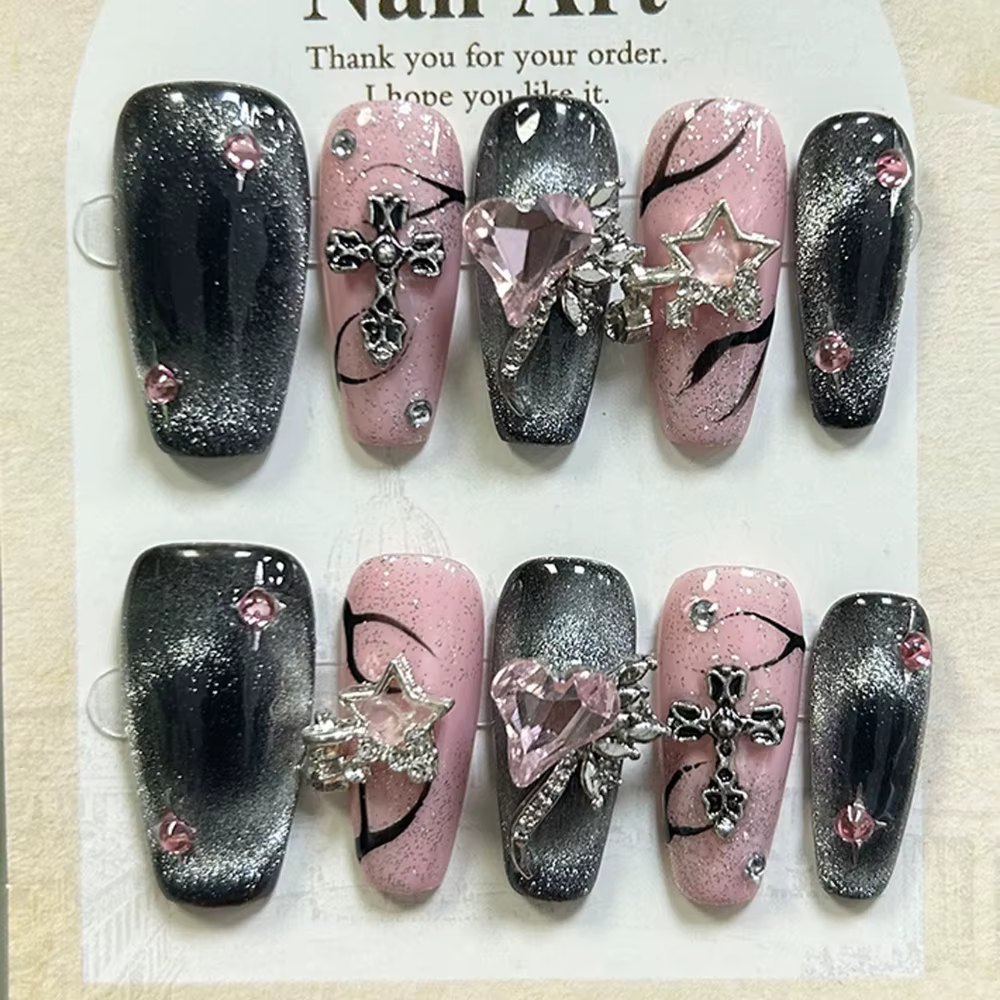 Ongles artificiels scintillants rose diamant