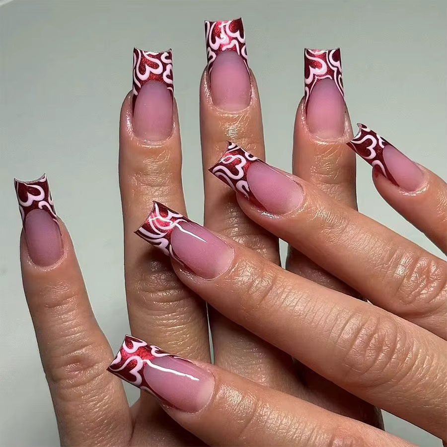 24 pièces doux amour presse sur ongles cadeau de saint valentin pour les filles portable faux