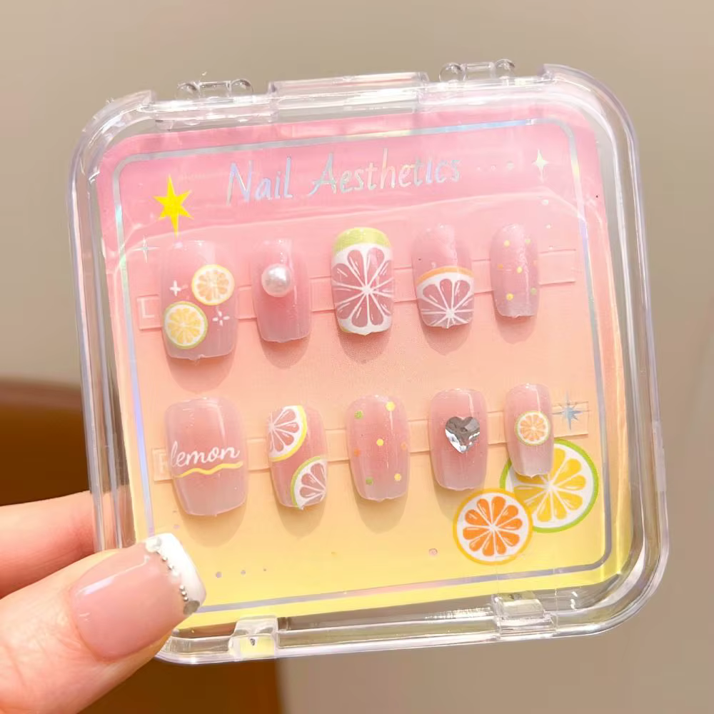 Nouveaux autocollants pour ongles courts en forme de cerise et de nœud