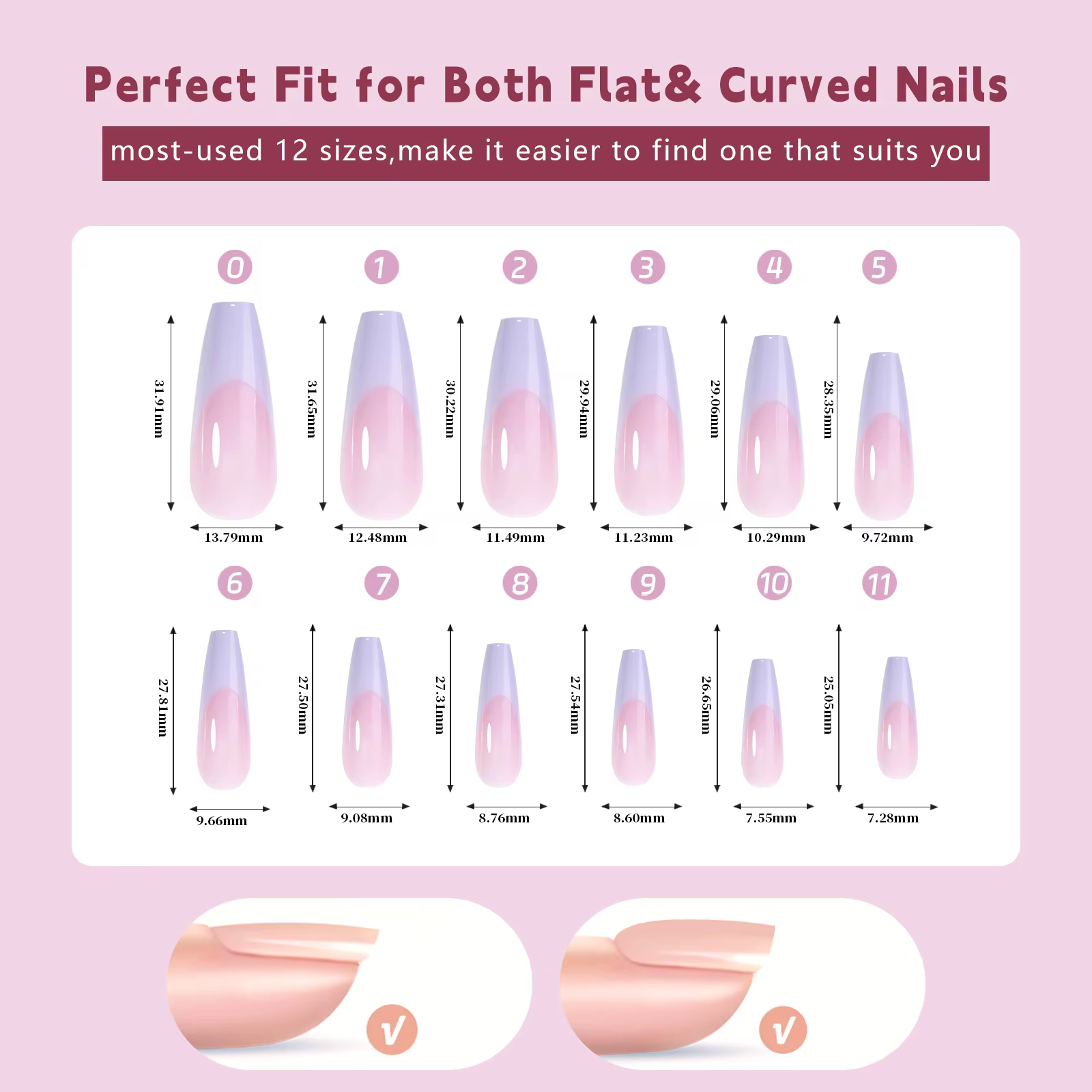 Faux ongles de ballet français colorés à 24 grilles