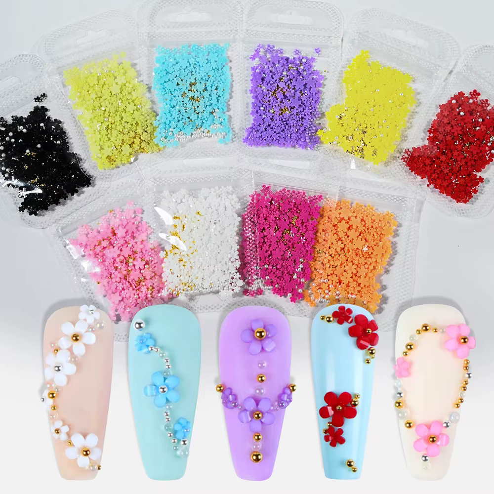 Décorations pour ongles en forme de fleur acrylique blanche 3D