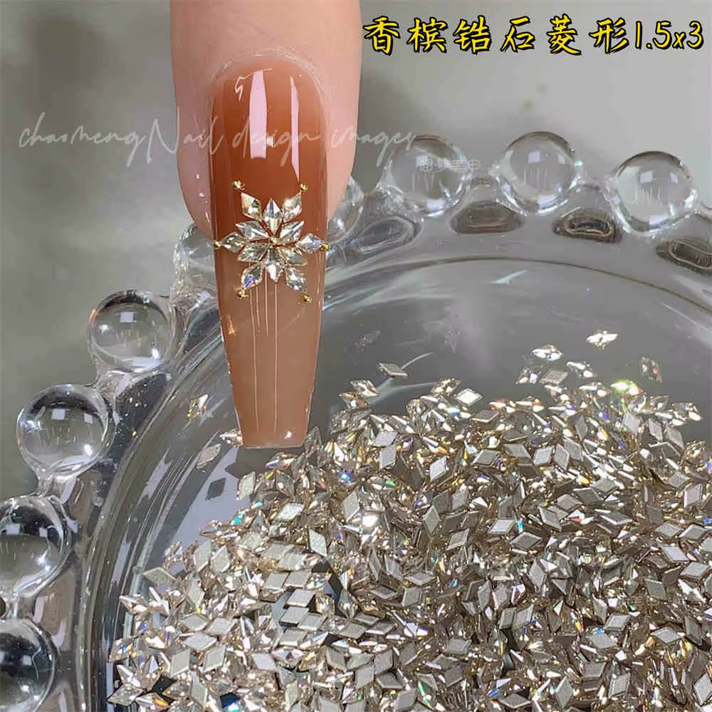 100 pièces glace-Transparent Mini étincelle Nail Art strass 1.5x3mm oeil de cheval/losange 3D paillettes ongles diamant bricolage Chic petit cristal