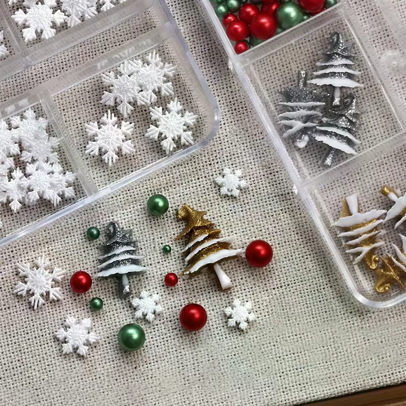 6 grilles/boîte de perles de noël rouge/vert