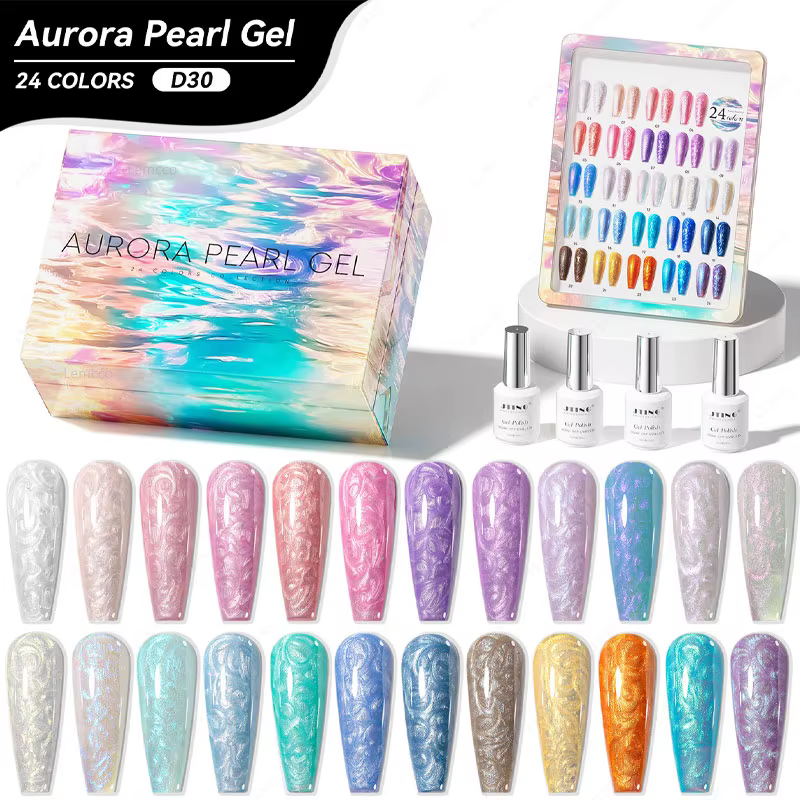 Eleanos spirale Gel 24 pièces Aurora perle coquille fil Gel vernis à ongles avec carte de couleur pour manucure tremper