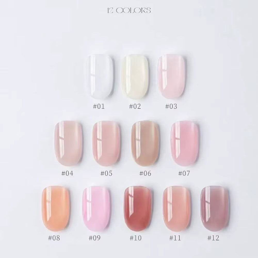 Kit de vernis gel couleur nude Rose Rose 12 pièces avec nuancier, gel de construction effet gelée, gel soak-off et primer couleur, pour salon de manucure, vente en gros