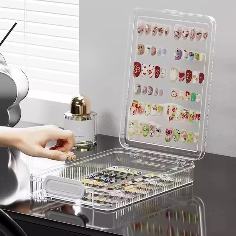 Boîte de rangement vide pour faux ongles, ensemble d'emballage pour organisateur de manucure, fournitures pour ongles avec ruban adhésif Double face