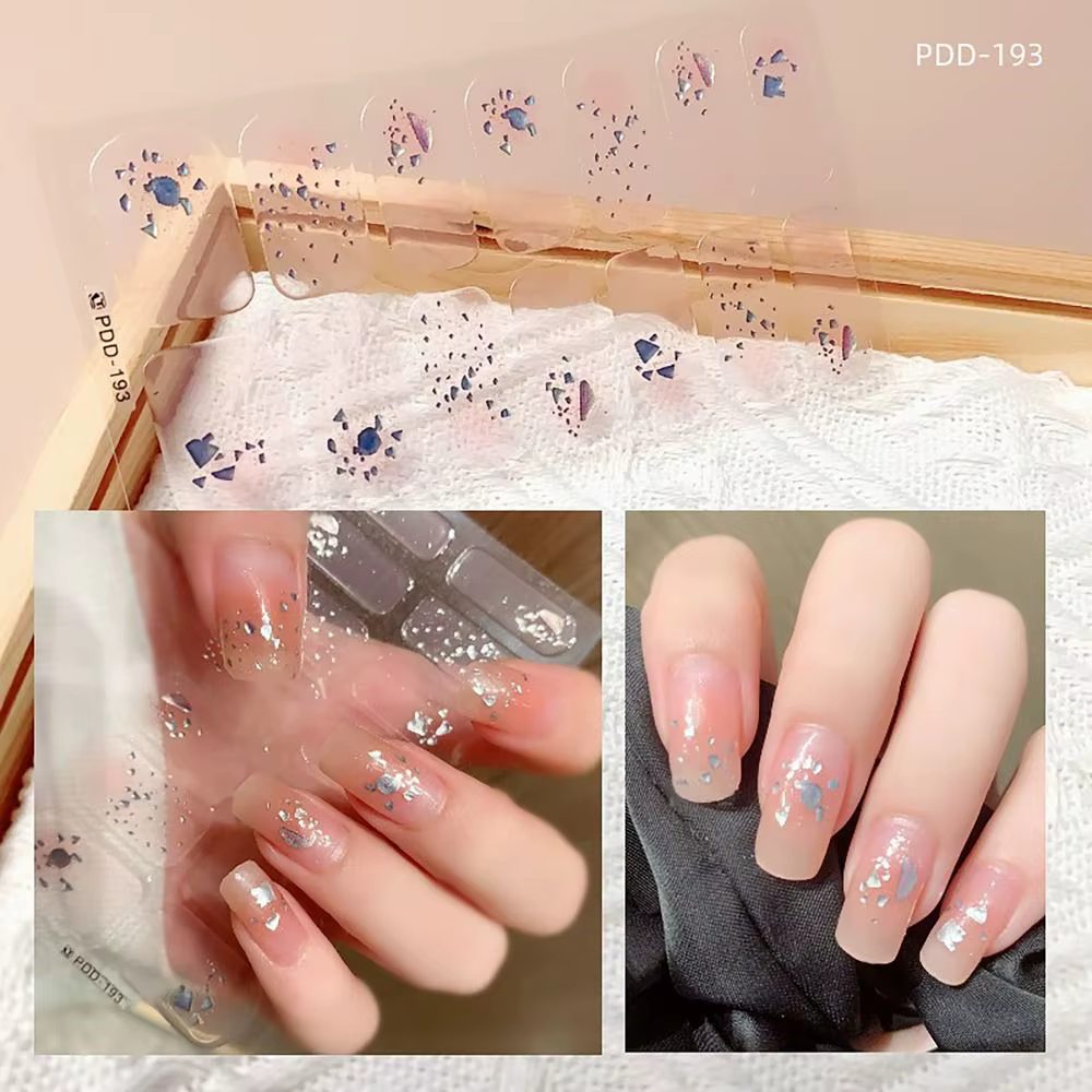 INS à la mode 14 bandes Gel ongles autocollants Semi-durci couverture complète Patch