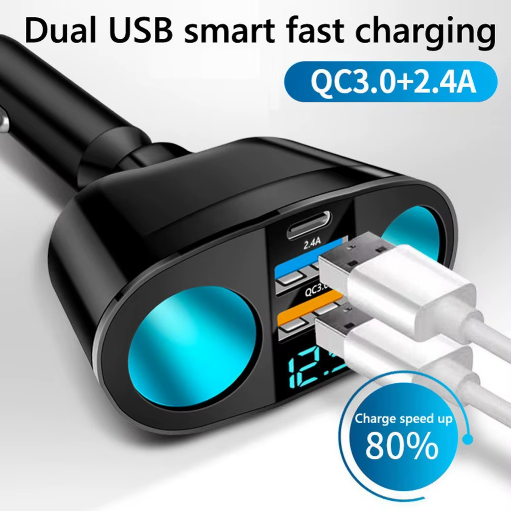 Adaptateur de chargeur de voiture à 3 Ports, plusieurs appareils chargés en même temps, avec affichage numérique de Type C, pour iPhone Samsung Xiaomi