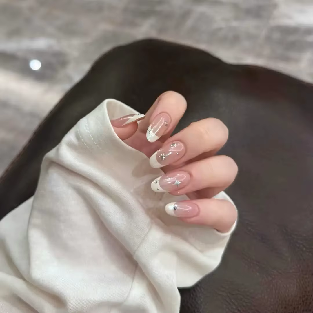 10 pièces haut de gamme Starlight petit diamant fait à la main pointe française ongles