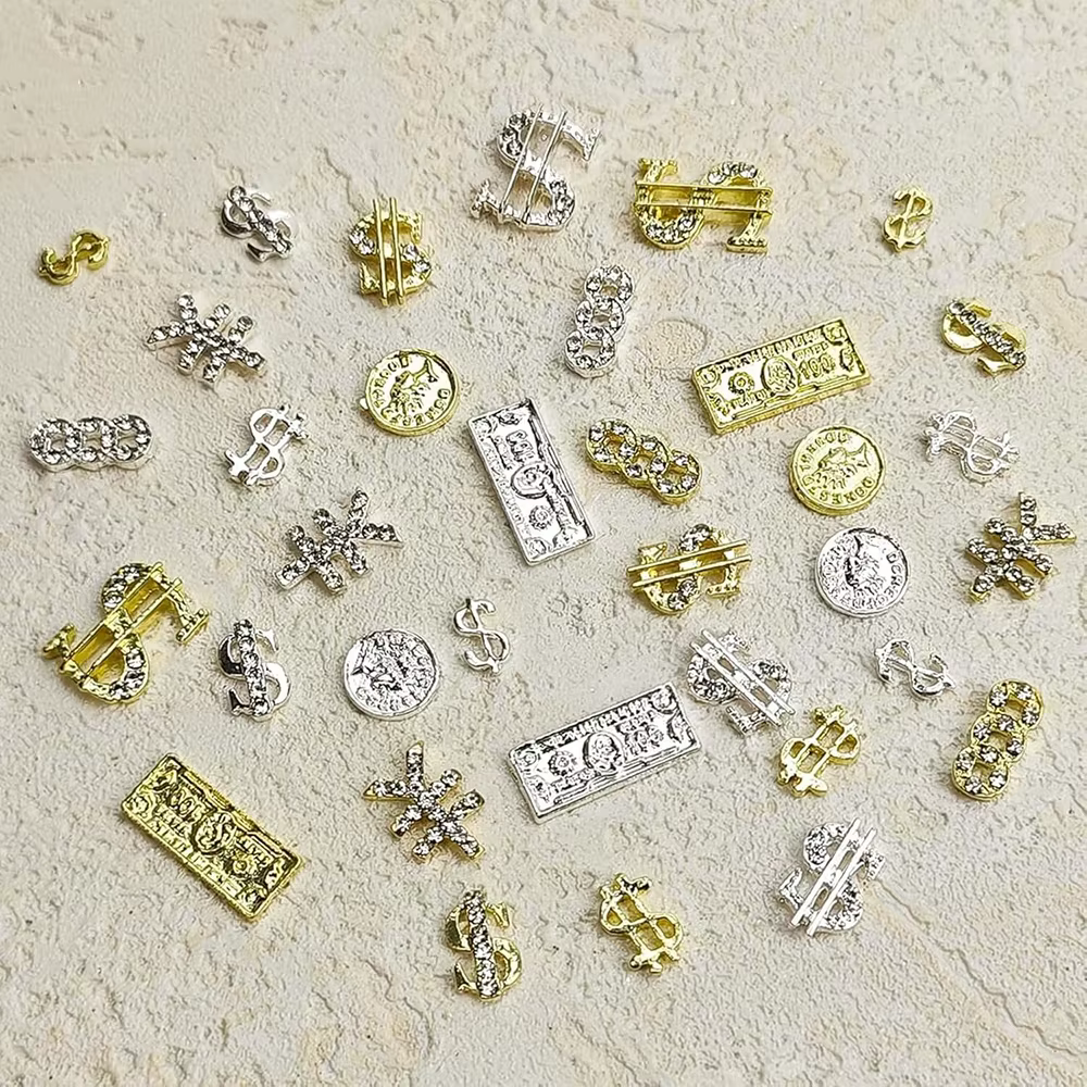 40 pièces/paquet signe de Dollar ongles gemmes argent or