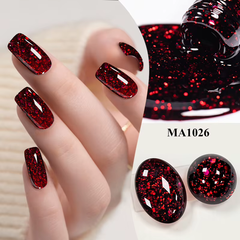 Vernis à ongles Gel rouge à paillettes scintillantes