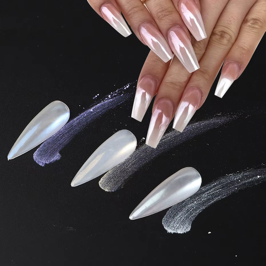 Poudre de paillettes pour ongles blanc nacré effet lune