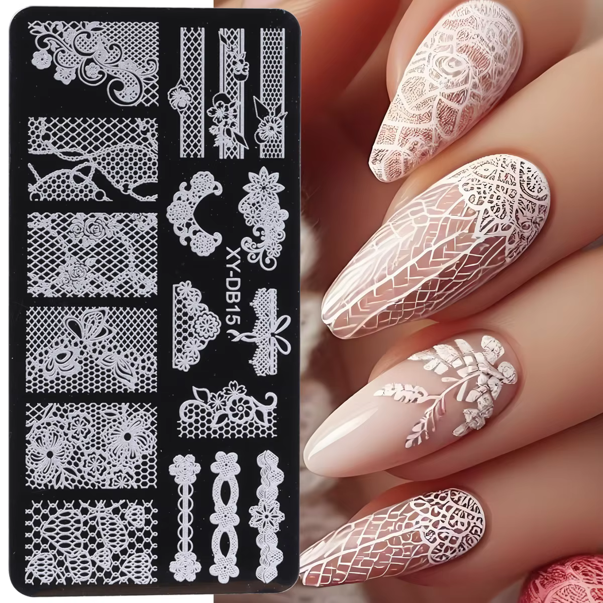 Modèle d'art d'ongle d'image de fleur de dentelle élégante avec le tampon doux arc