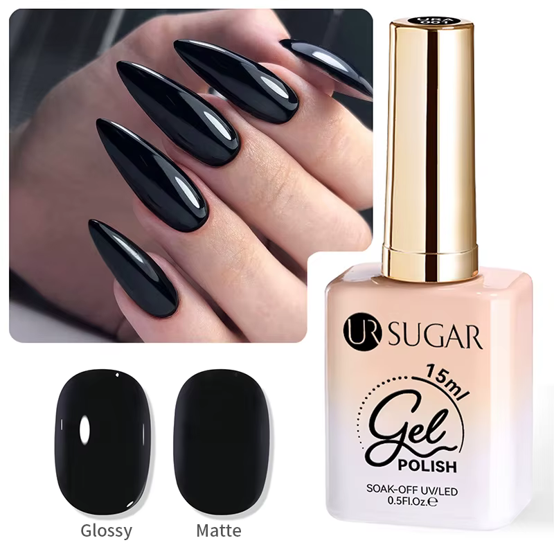 UR SUGAR 15ml Vernis à ongles gel UV/LED noir haute brillance pour manucure française