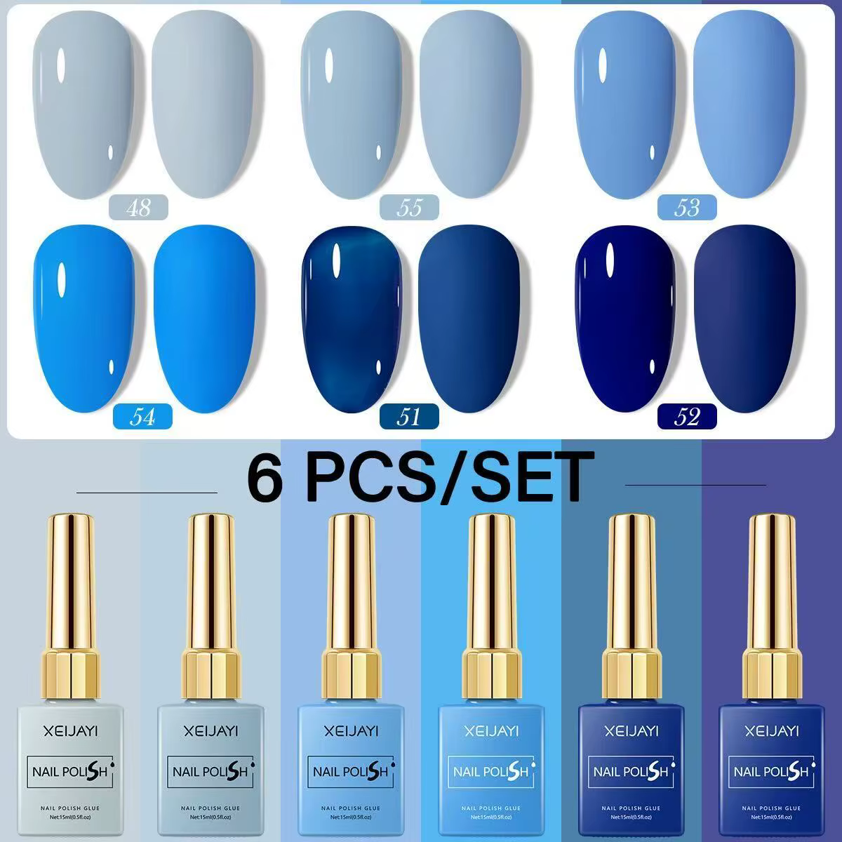 XEIJAYI 15ml Gel vernis à ongles 6 couleurs de bleu nu Nail Art