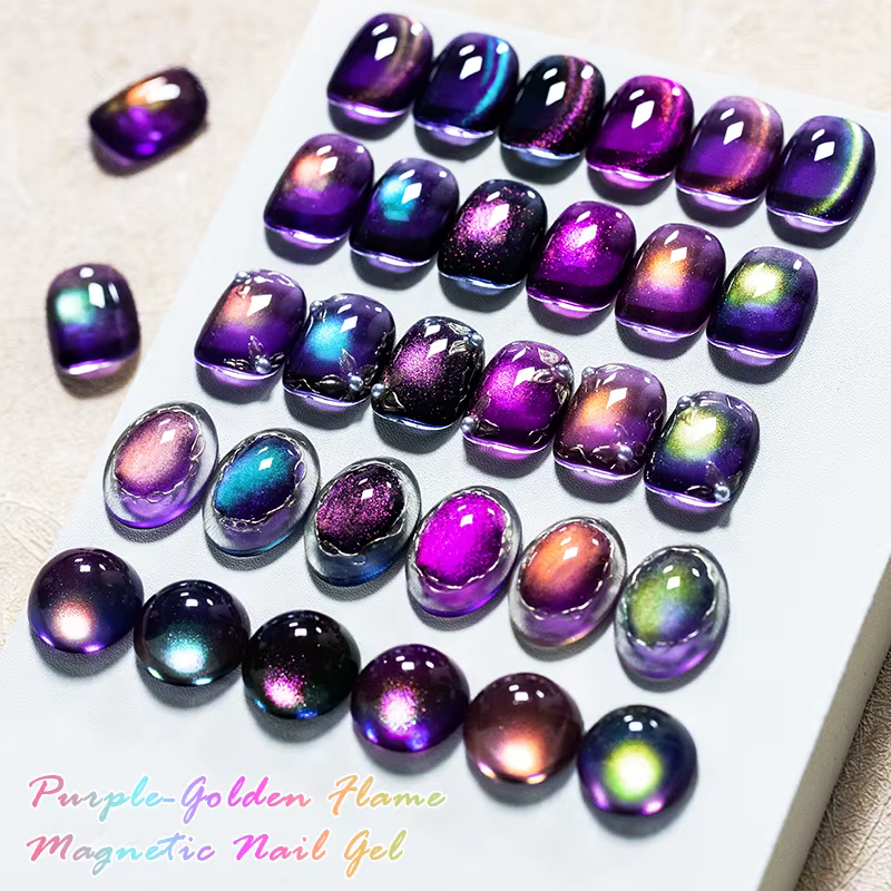 Vernis à ongles Gel magnétique chat flamme violet-doré